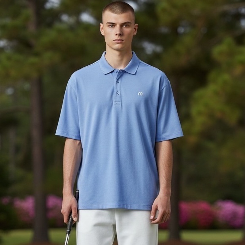 Travis‎ Mathew Men's Short Sleeve Pique Knit Golf Polo Shirt Blue XL